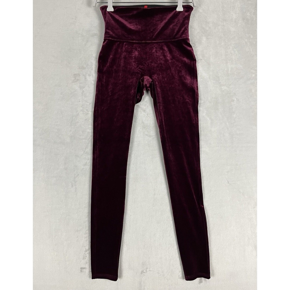 Spanx Leggings Pants Women Medium Burgundy Velvet High Waist Stretch Casual